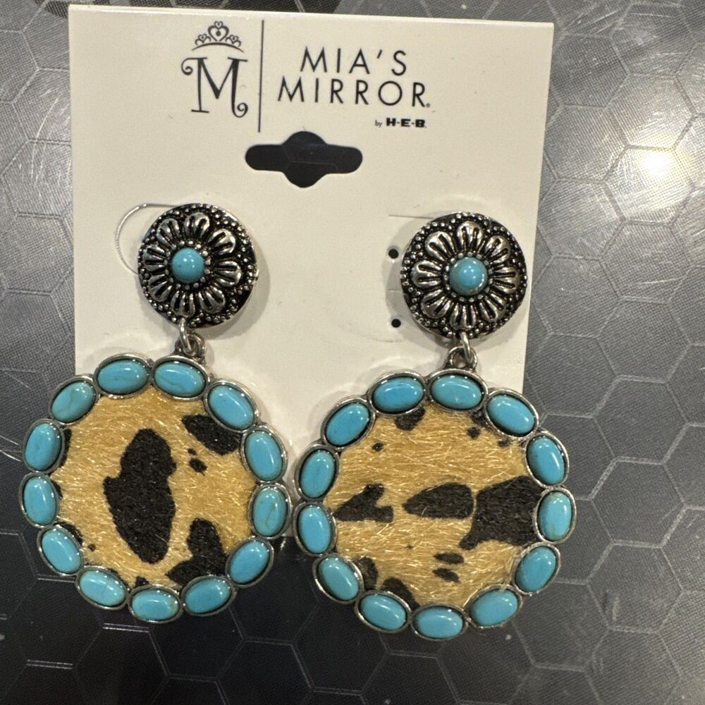 New Faux Turquoise Silver Tone Pierced Earrings  Mia's Mirror By HEB